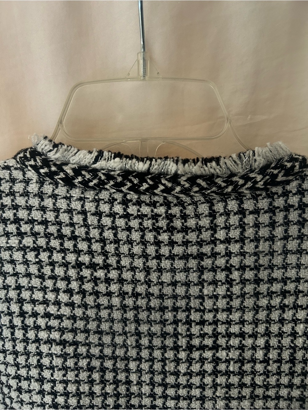 Black & White Tweed Collarless Jacket with Frayed edge detailing - Picture 13 of 17